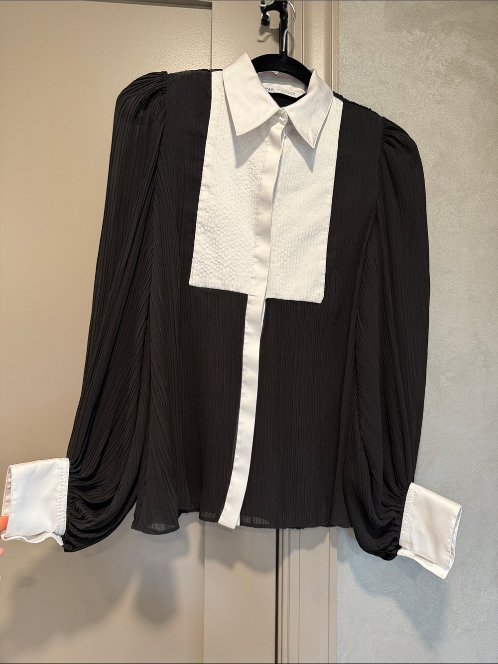 Zara Black & White bib panel blouse